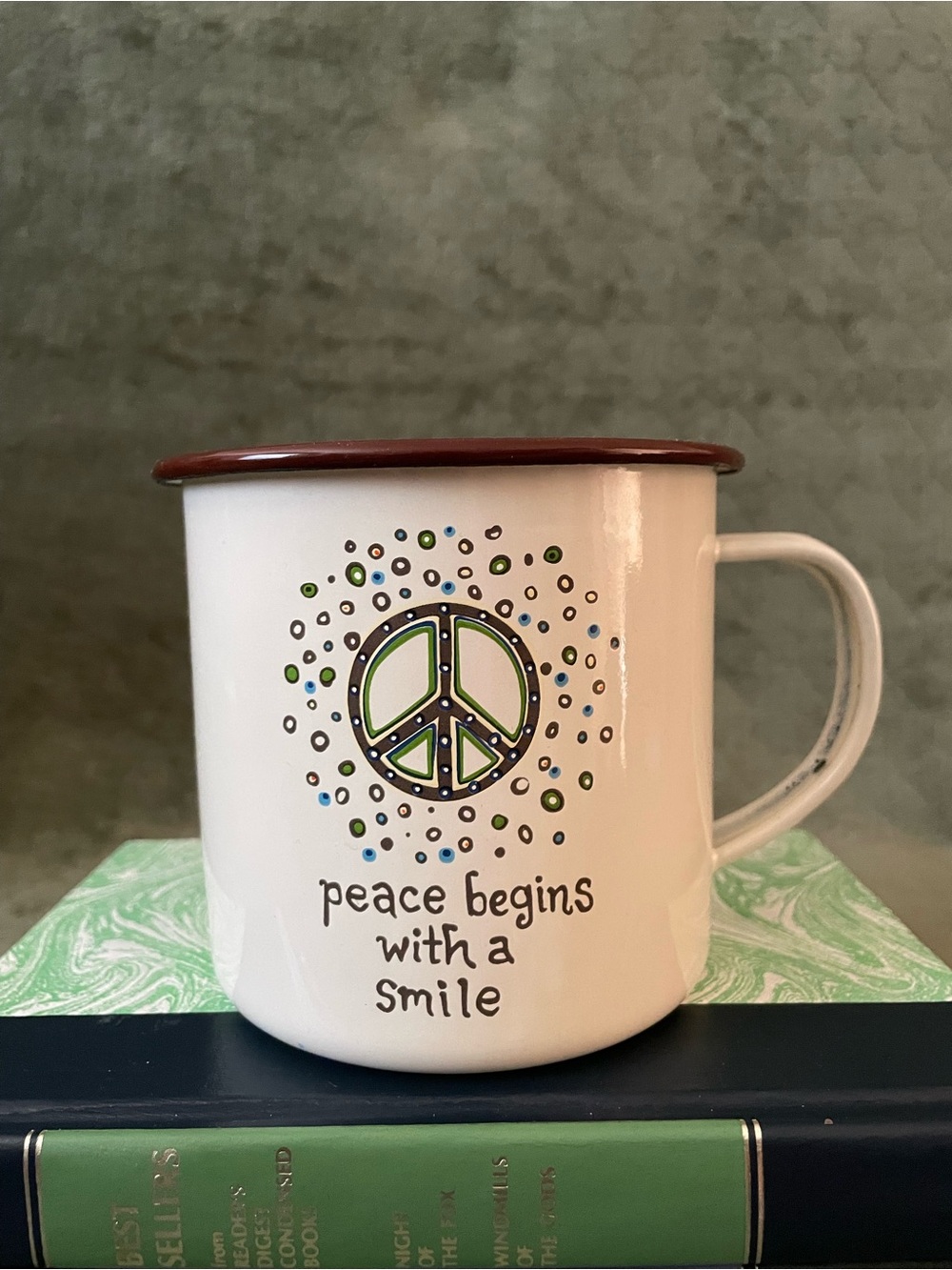 White Enamel Peace Sign Camp Mug- Natural Life